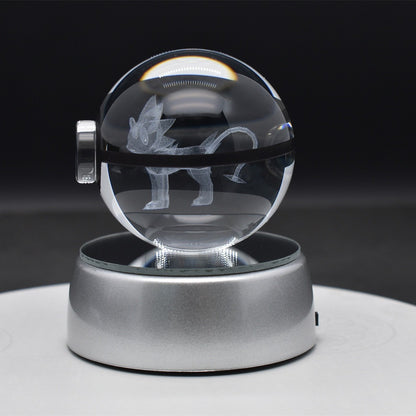 Popular Sun Moon Couple Eevee Creative 3D Pokémon Crystal Ball Cross-border Colorful Luminous Children's Gift