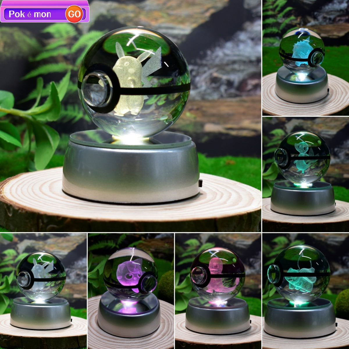 Popular Sun Moon Couple Eevee Creative 3D Pokémon Crystal Ball Cross-border Colorful Luminous Children's Gift