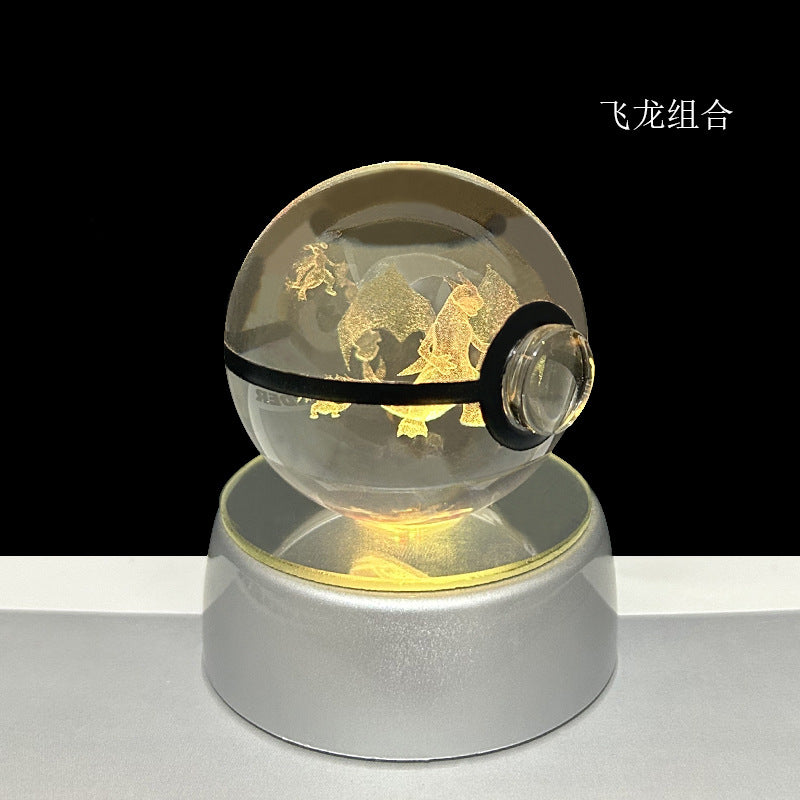 crystal poké ball pokéball 3d pokemon inner carving crystal ball glow ornament birthday gift wholesale