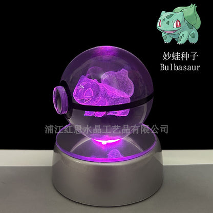 crystal poké ball pokéball 3d pokemon inner carving crystal ball glow ornament birthday gift wholesale