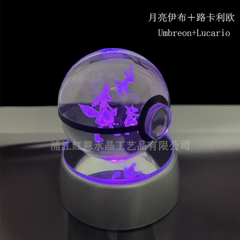crystal poké ball pokéball 3d pokemon inner carving crystal ball glow ornament birthday gift wholesale