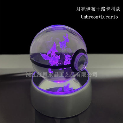 crystal poké ball pokéball 3d pokemon inner carving crystal ball glow ornament birthday gift wholesale