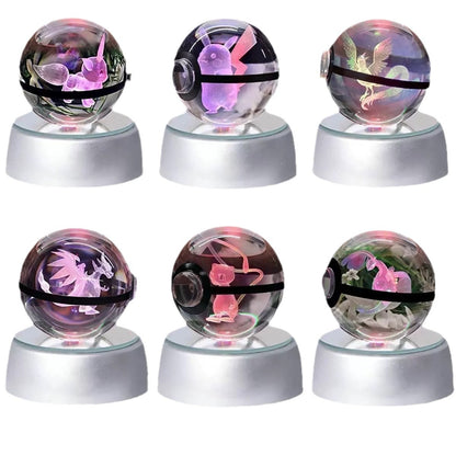 Popular Sun Moon Couple Eevee Creative 3D Pokémon Crystal Ball Cross-border Colorful Luminous Children's Gift
