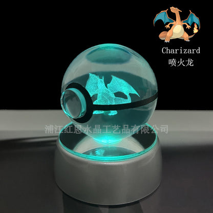 crystal poké ball pokéball 3d pokemon inner carving crystal ball glow ornament birthday gift wholesale