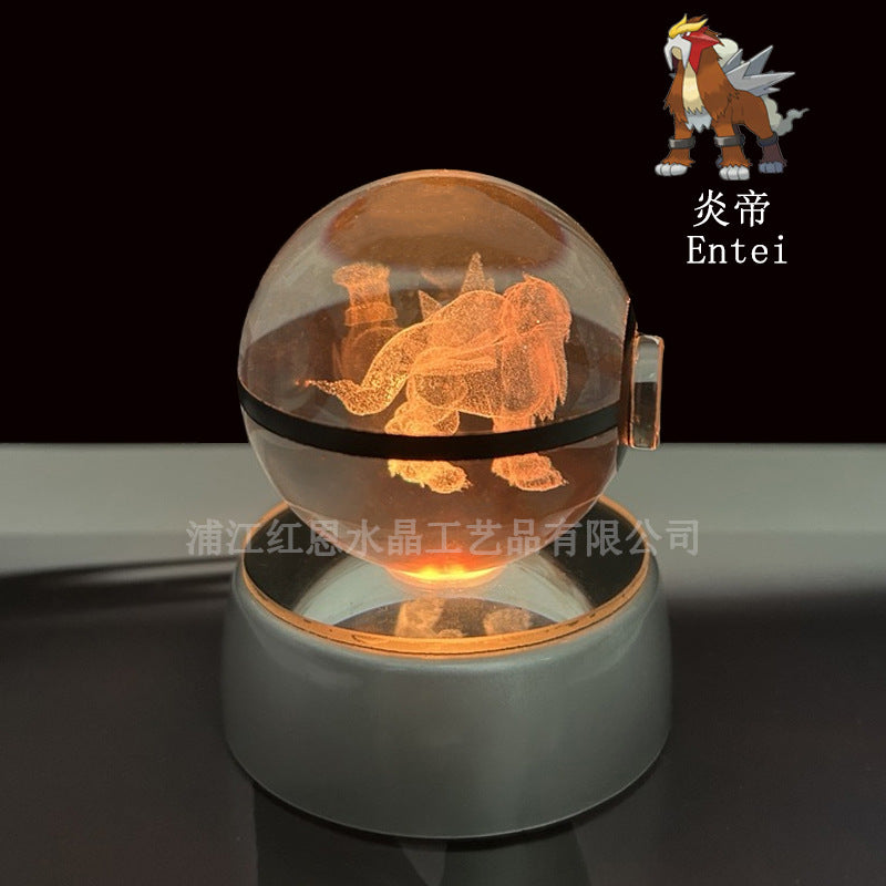 crystal poké ball pokéball 3d pokemon inner carving crystal ball glow ornament birthday gift wholesale