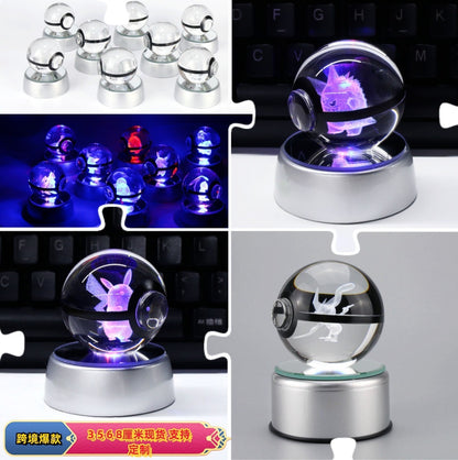 Popular Sun Moon Couple Eevee Creative 3D Pokémon Crystal Ball Cross-border Colorful Luminous Children's Gift