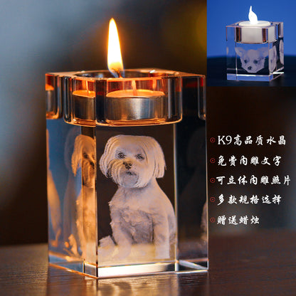 Cross border crystal candle holder ornament pet couple commemorative photo candlelight dinner decoration Nordic romantic living room ornaments