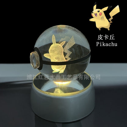 crystal poké ball pokéball 3d pokemon inner carving crystal ball glow ornament birthday gift wholesale