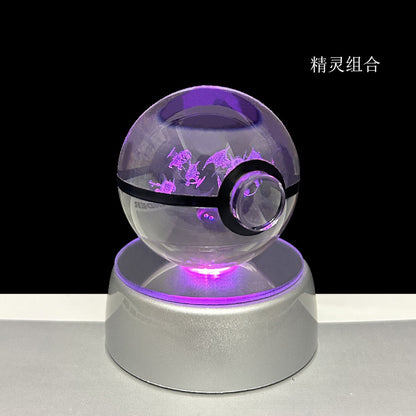 crystal poké ball pokéball 3d pokemon inner carving crystal ball glow ornament birthday gift wholesale