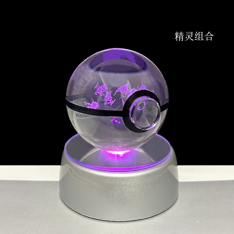 crystal poké ball pokéball 3d pokemon inner carving crystal ball glow ornament birthday gift wholesale