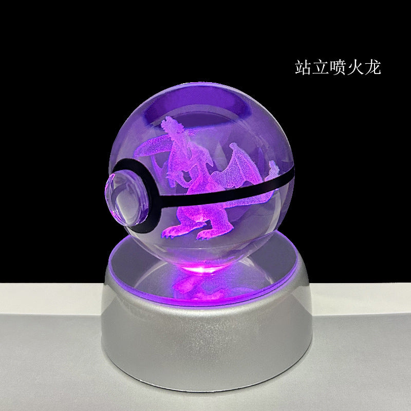 crystal poké ball pokéball 3d pokemon inner carving crystal ball glow ornament birthday gift wholesale