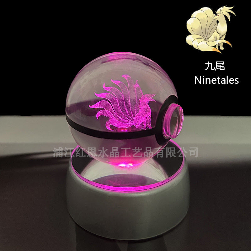 crystal poké ball pokéball 3d pokemon inner carving crystal ball glow ornament birthday gift wholesale