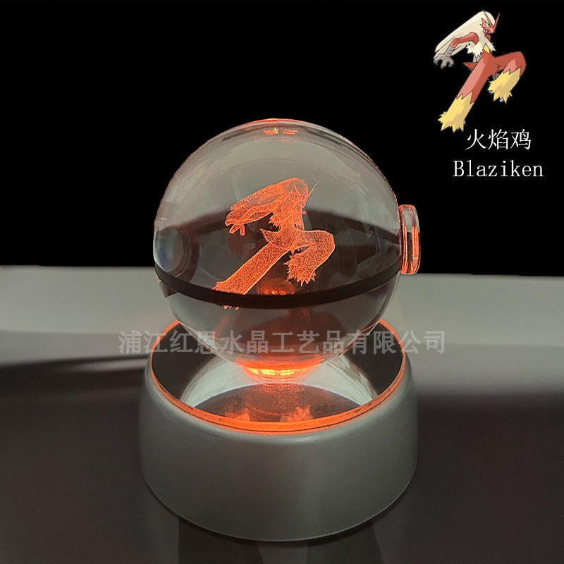 crystal poké ball pokéball 3d pokemon inner carving crystal ball glow ornament birthday gift wholesale