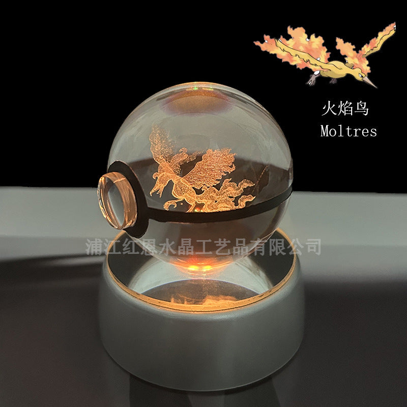 crystal poké ball pokéball 3d pokemon inner carving crystal ball glow ornament birthday gift wholesale