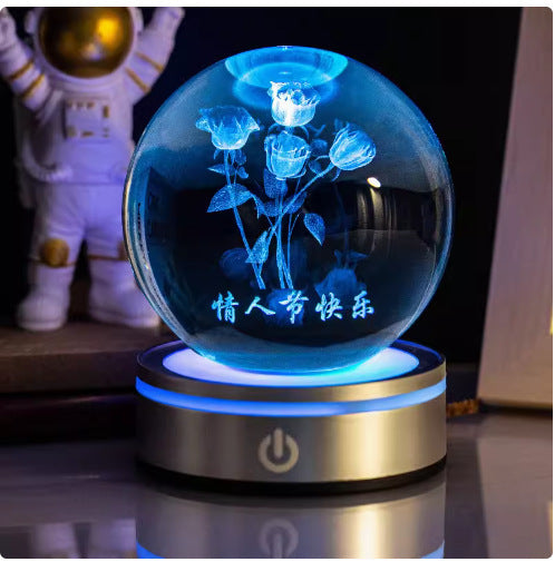 Internet celebrity crystal ball three-dimensional night light RGB color light atmosphere creative LED lamp small round crystal ball gift lamp