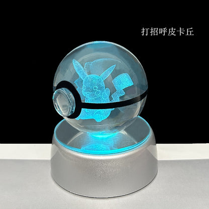 crystal poké ball pokéball 3d pokemon inner carving crystal ball glow ornament birthday gift wholesale