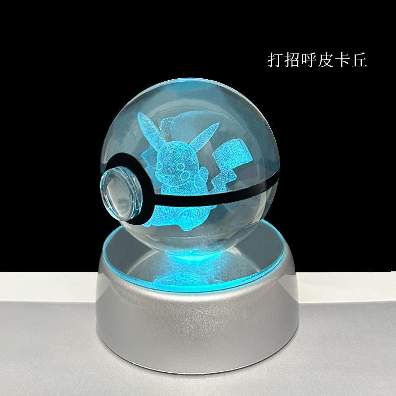 crystal poké ball pokéball 3d pokemon inner carving crystal ball glow ornament birthday gift wholesale