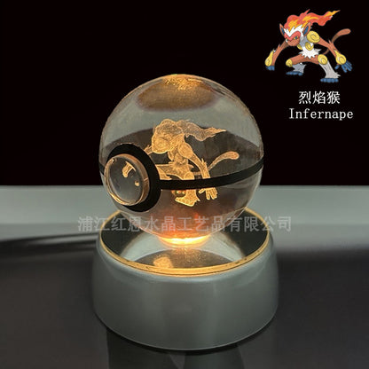 crystal poké ball pokéball 3d pokemon inner carving crystal ball glow ornament birthday gift wholesale