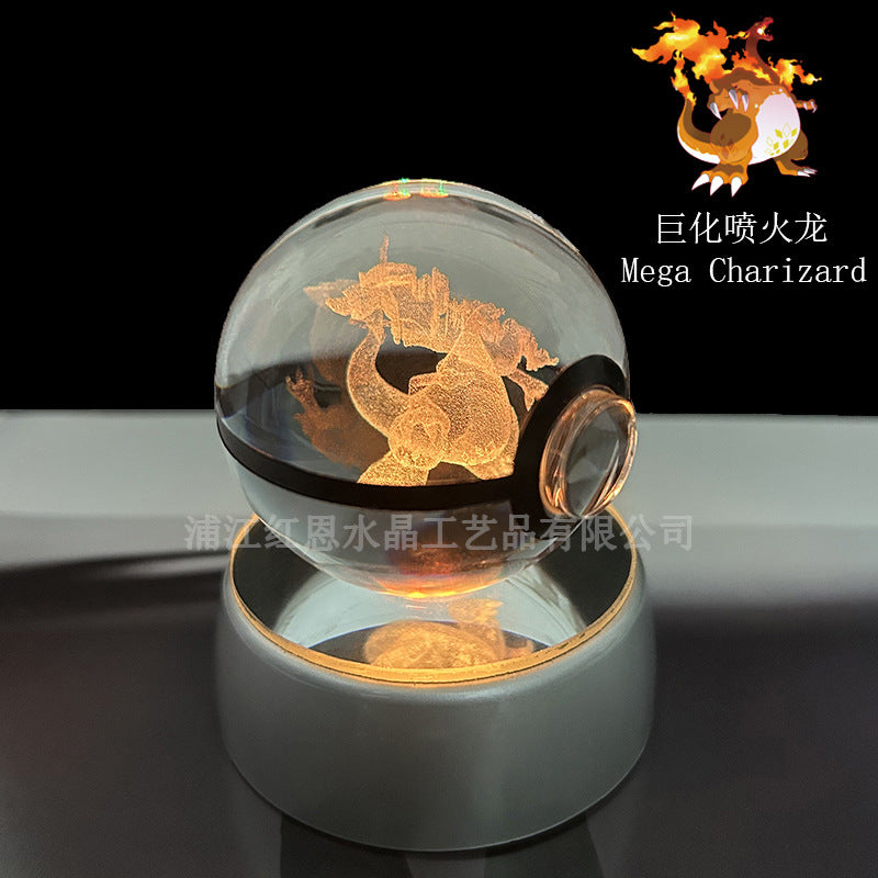 crystal poké ball pokéball 3d pokemon inner carving crystal ball glow ornament birthday gift wholesale